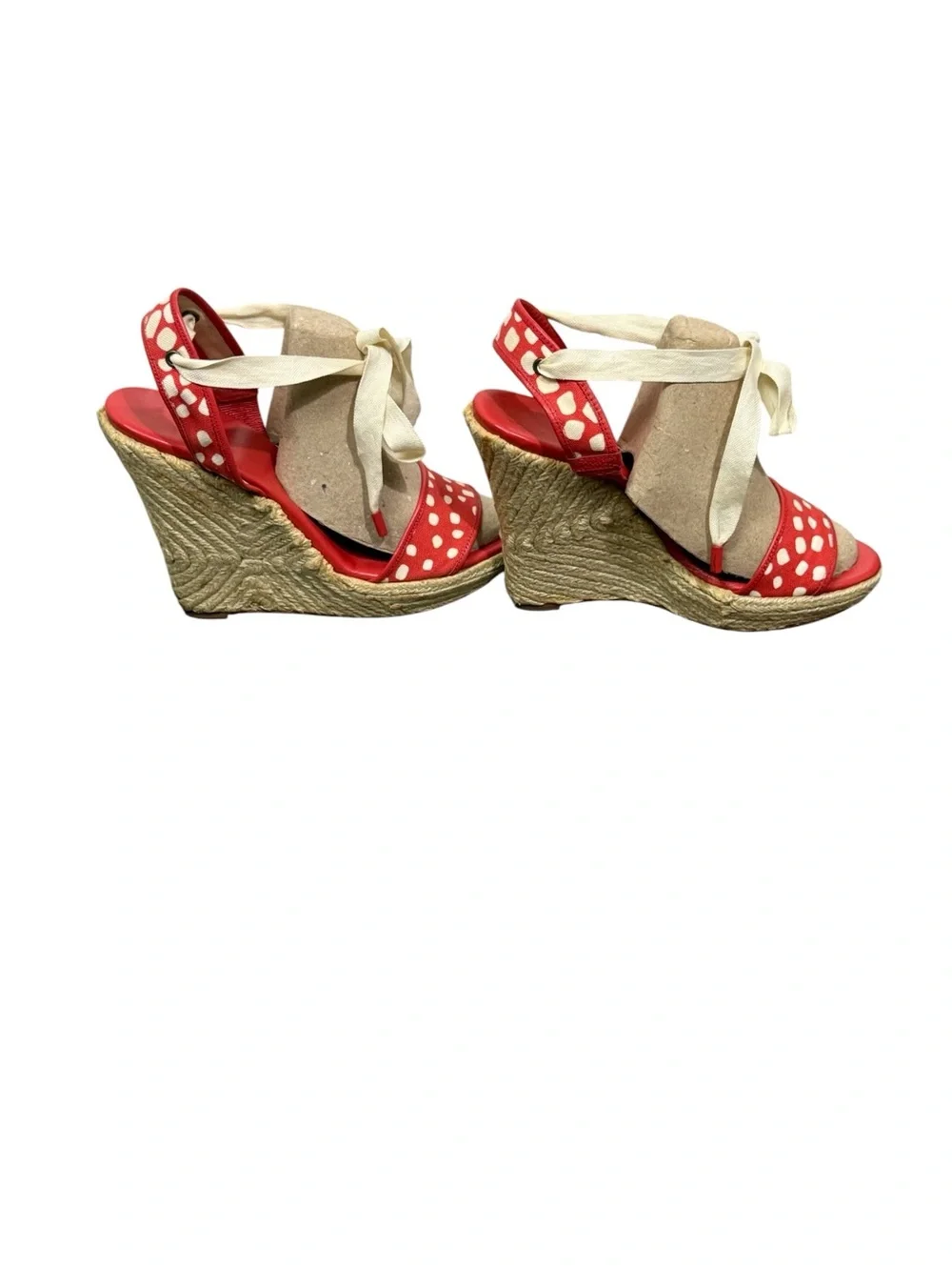 Diane von Furstenberg red canvas polka dot espadrille wedge Sandals